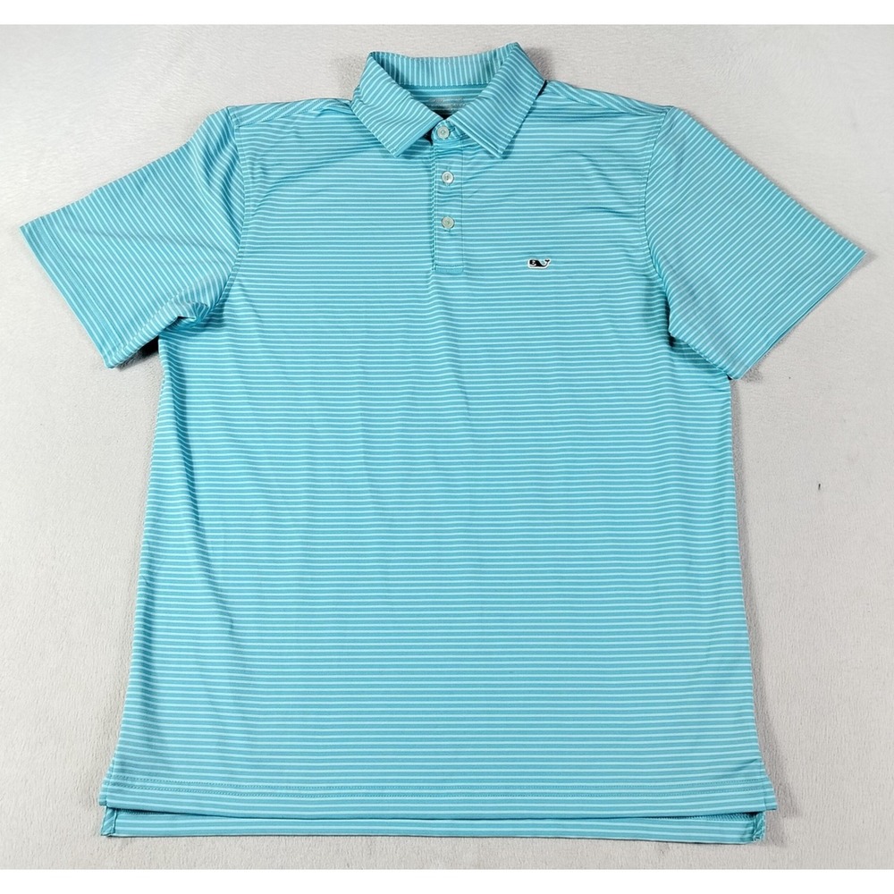Vineyard Vines Polo Shirt Mens Medium Blue Stripe On-the-Go Sankaty Golf Stretch